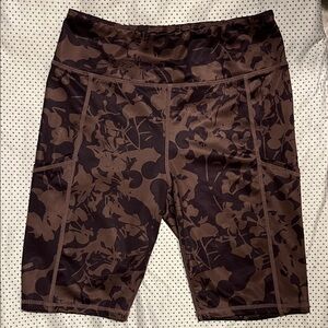 Zella Brown Floral-Print Bike Shorts